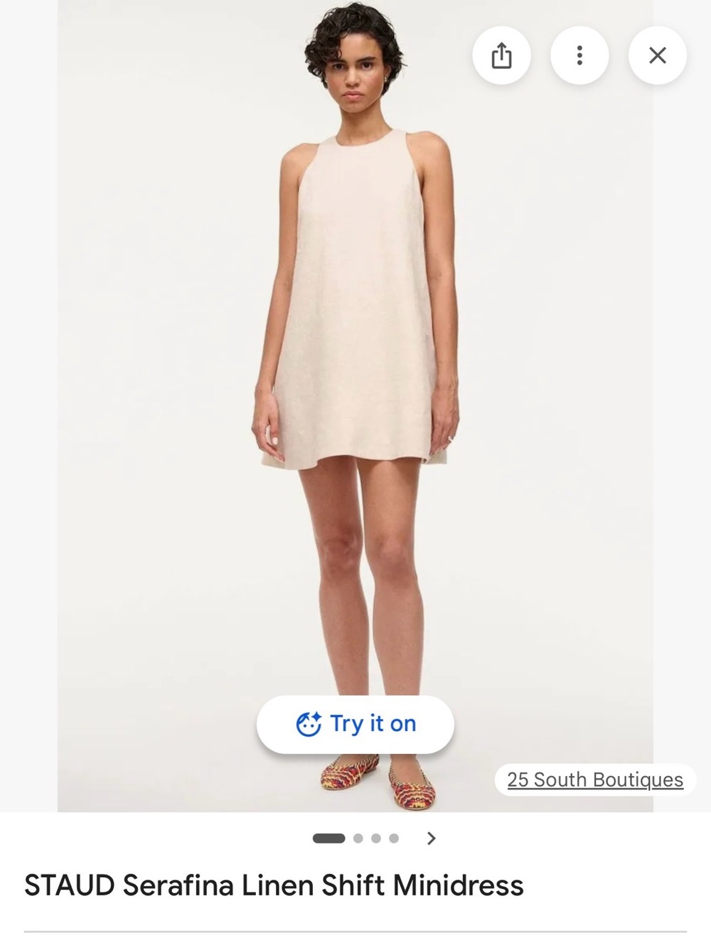 STAUD Sleeveless Linen Shift Minidress in Light Beige